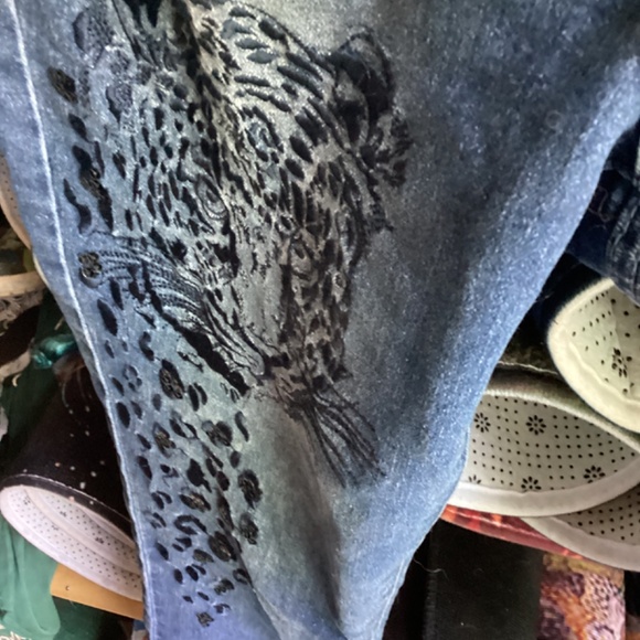 DG2 Sz 10P medium denim leopard embroidered jeans - Picture 4 of 5